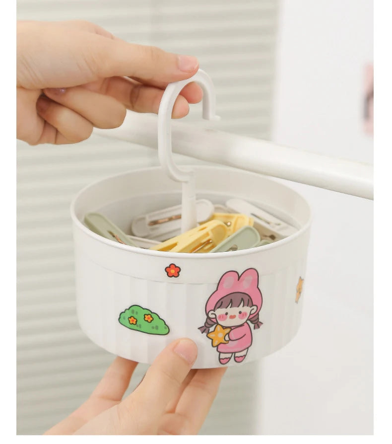 24PCS Laundry Clip Non-slip Windproof Metal Spring Clothes Peg Clothespin Windproof Laundry Clips Drying Racks with Basket