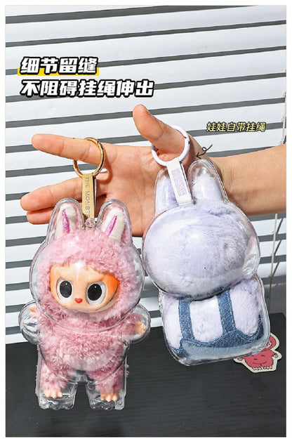 Labubu Case Sitting Party Transparent Protective Shell Dust Cover Protect Knapsack Hanging Decorations Christmas Gift Kids Toy