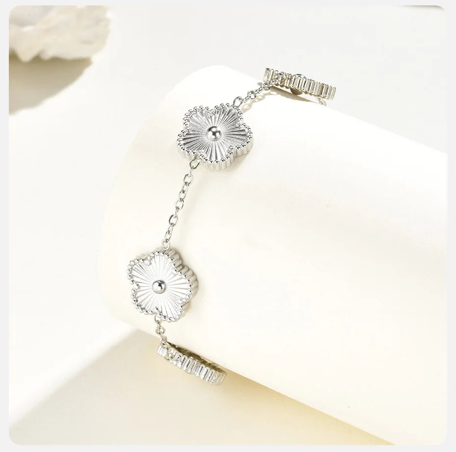 Vnox Stainless Steel Colorful Clover Cute Hand Bracelet For Woman Fashion Five Leaf Flower Lucky Jewelry Accessories Gift To Her