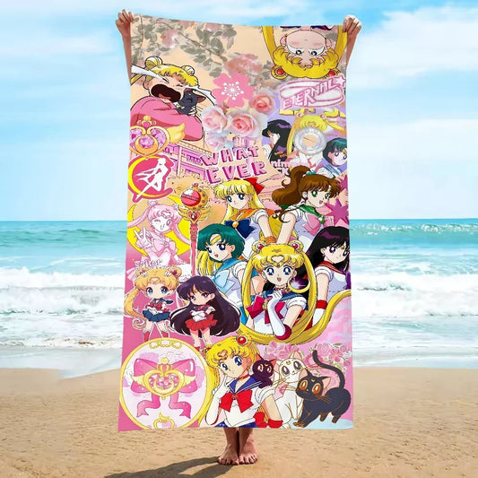 Beach Towel Portable Towel for Fitness Sailors-Moon Absorbent Home Gym Towels With Designs Microfiber Sauna Cloth Quick Dry Fast