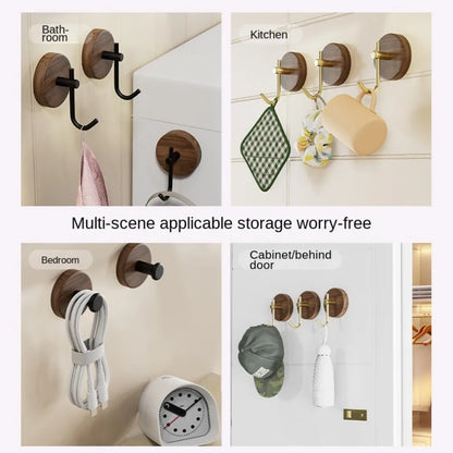 No Drilling Walnut Hanging Hanger Robe Hook Coat Storage Rack Adhesive Wall Hooks Key Decoration Hook Practical Wood Hook