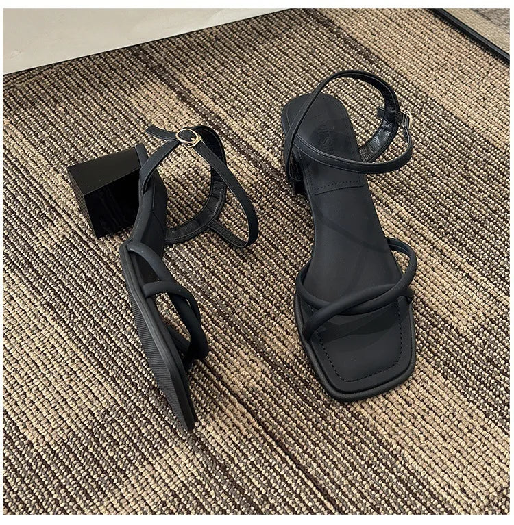 Sandals, 2024 Summer New Fashion Gentle Retro Chunky Non-slip Sandals, A Line with 5cm High Heels Summer Beach Sandals
