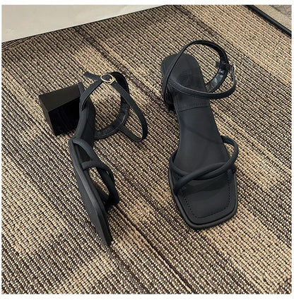 Sandals, 2024 Summer New Fashion Gentle Retro Chunky Non-slip Sandals, A Line with 5cm High Heels Summer Beach Sandals