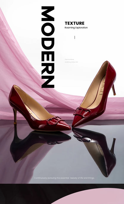 CHCH Women's High Heels New Lacquer Leather Women's Business Wedding Shoes 7cm