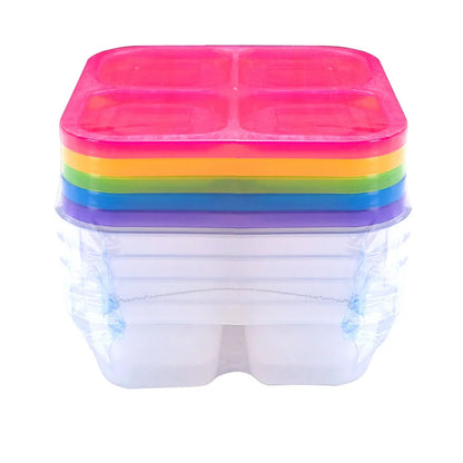 5 Pack Bento Snack Boxes - Reusable 4-Compartment Food Containers for School, Work and Travel