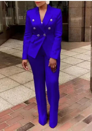 New Office Ladies Two Piece Sets Womens Outifits 2025 Spring Fashion Long Sleeve Double Breasted Blazer Plain Elegant Pants Set