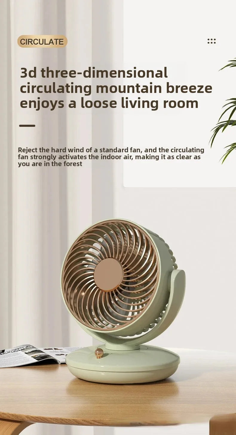 Desktop Rechargeable Fan Small Portable Air Conditioning Appliances Auto Rotation Ventilador 3-speed Wind Silent for Home Office