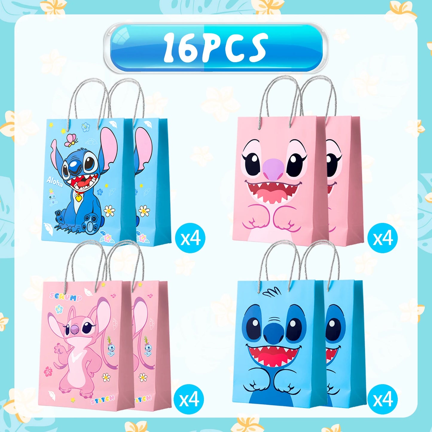 Stitch Party Gift Bags-16pcs Stitch Party Favor Bags/Stitch Party Gift Treat Bags/Stitch Goodie Bag for Stitch Party Decorations