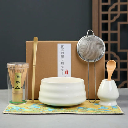 Matcha Set Kit Japanese Ceremony Green/Pink/White With Bamboo Spoon/Scoop, Whisk Holder, Matcha Bowl Matcha Gift Set