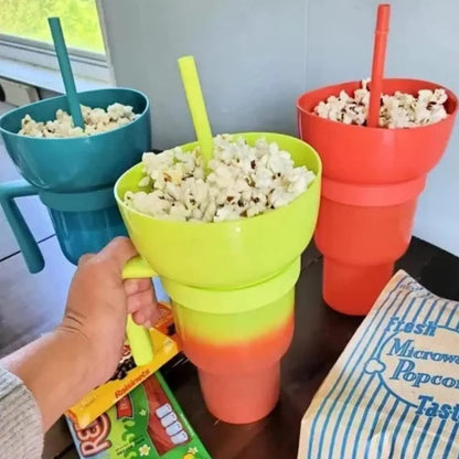 900-1000ml Large Capacity Beverage Popcorn Integrated Multifunctional Straw Cup Bowl Creative Snack Drinks Cup