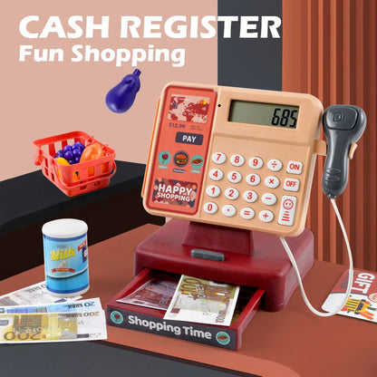 Children's Simulation Supermarket Cash Register Electric Multifunctional Puzzle Toy Cash Register with Scanner Toys for Kids