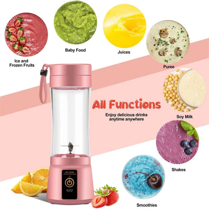 Portable Electric USB Juicer Blender Cup - Mini Blender for Shakes, Smoothies & Juice - 380ml, Six Blades - Blue