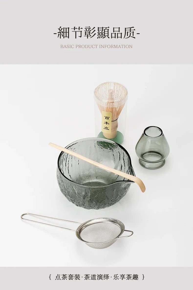 5Pcs Matcha Whisk Set Clear Glass Matchas Tea Set Matcha-Making Kit with Matcha Bowl Matcha Cup Matcha-Whisk for Tea Lovers