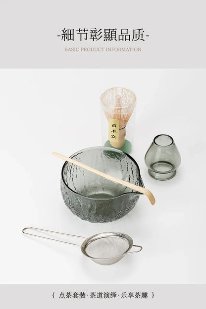 5Pcs Matcha Whisk Set Clear Glass Matchas Tea Set Matcha-Making Kit with Matcha Bowl Matcha Cup Matcha-Whisk for Tea Lovers