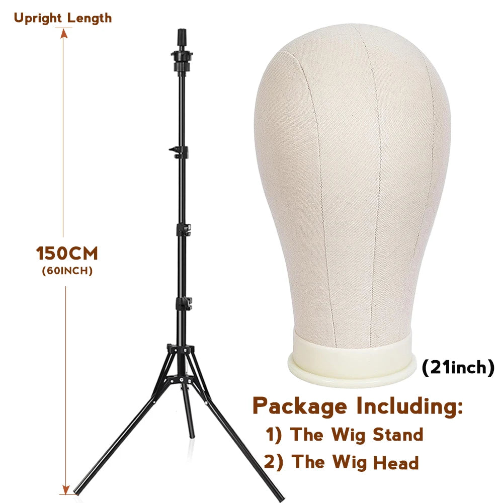 21-23inch Canvas Block Head Mannequin Wig Head Wig Stand Tripod with Head Mannequin Head Wig Display Styling Head With Stand