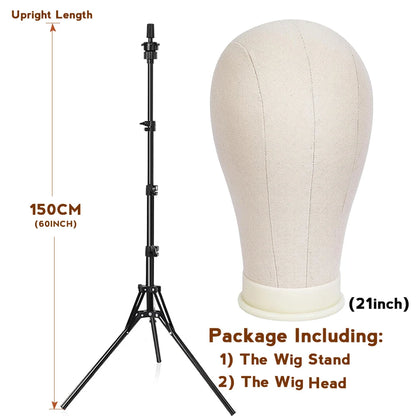 21-23inch Canvas Block Head Mannequin Wig Head Wig Stand Tripod with Head Mannequin Head Wig Display Styling Head With Stand