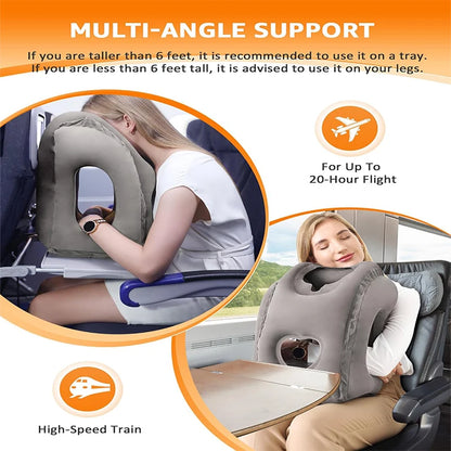 New Pattern Inflatable Travel Pillow Portable Chin Support Neck Pillow for Airplane Car Bus Train Office Nap Rest Support Pillow