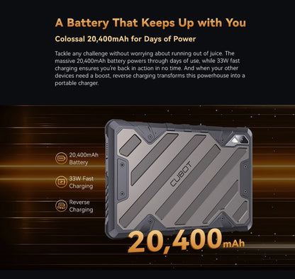Cubot Tab KingKong 2, Rugged Tablet Android 14, Helio G99, 20400mAh Battery,16GB RAM+256GB ROM, IP68 Waterproof, 10.95" Screen