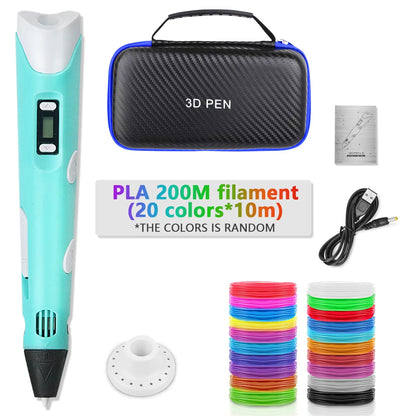 2023 Handwork 3D Pen 3d Printing Pen DIY Drawing Pens PLA Filament Birthday Christmas Gift For Kids Children with Power Adapter