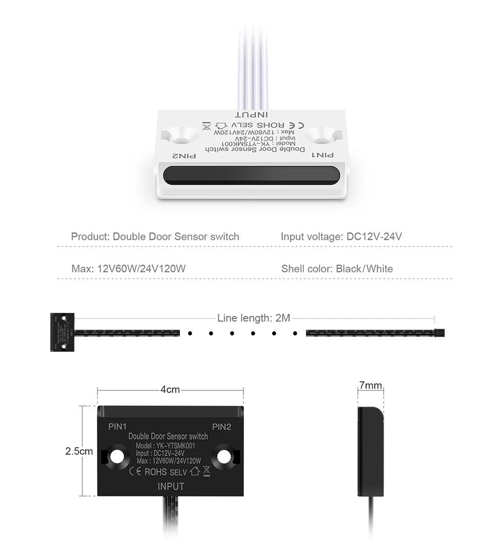 Smart Double Door Proximity Sensor Switch DC 12V-24V LED Light Switch For Wardrobe Cabinet Closet Backlight DIY Control Switch