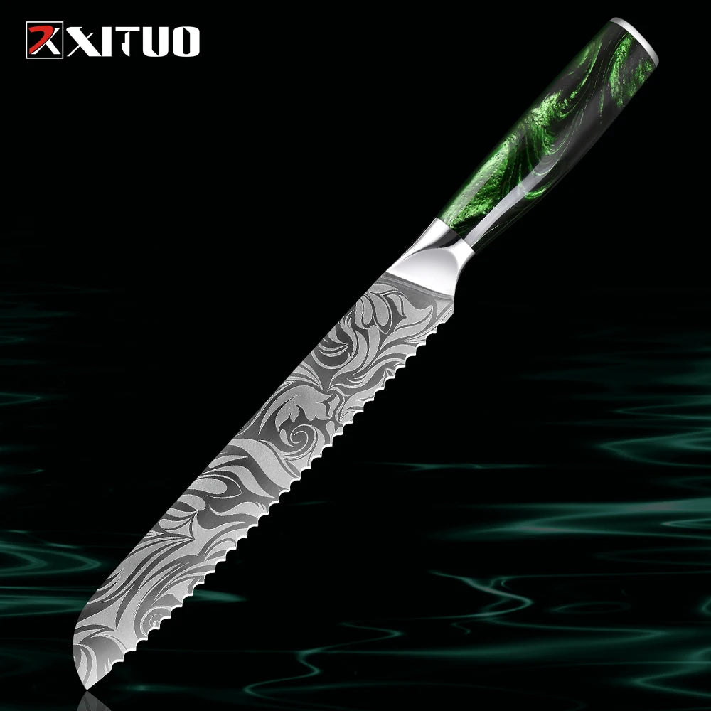 Bread Knife,8 inch Serrated Knife,Damascus laser Pattern Steel Bread Knife for Homemade Bread,Razor Sharp Edge for Slicing Bread
