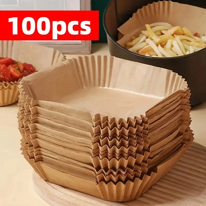 100pcs Non-Stick Air Fryer Liners - Brown Paper Sheets for Baking, Roasting & Microwaving - Easy Cleanup, Healthier Cooking ﻿