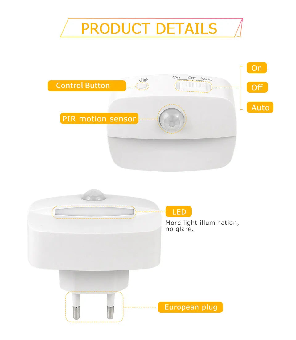 LED Night Light EU Plug In Smart Motion Sensor Light 220V Wall Lamp for Home Aisle WC Hallway Stair Kitchen Bedroom Night Lamp