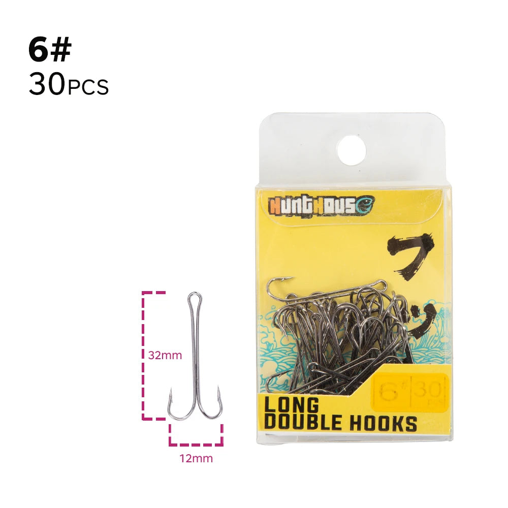 Hunthouse Double Hooks fishing hook long fishing stainless hook with soft lure sharp high carbon stee offset hook