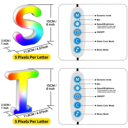Smart LED Letters Lights Alphabet Light Decorative Name Letter Number Lamp Night Light USB MeRGBW App Music Sync Logo Game Home