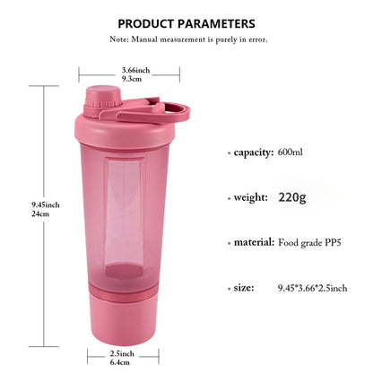 600ml Frosted Shake Cup Milkshake Sports Bottle Outdoor Fitness Water Blender Bottle Protein Powder Portable Gym Training Drink