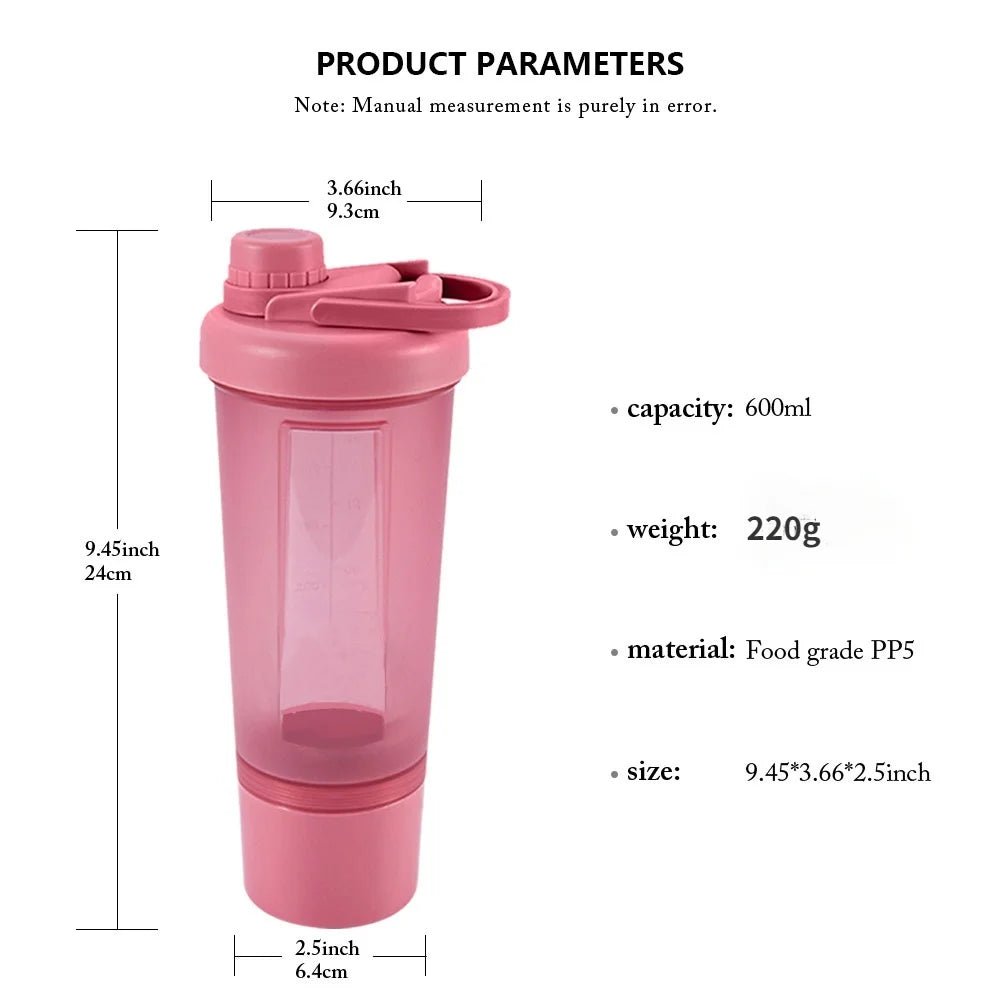 600ml Frosted Shake Cup Milkshake Sports Bottle Outdoor Fitness Water Blender Bottle Protein Powder Portable Gym Training Drink