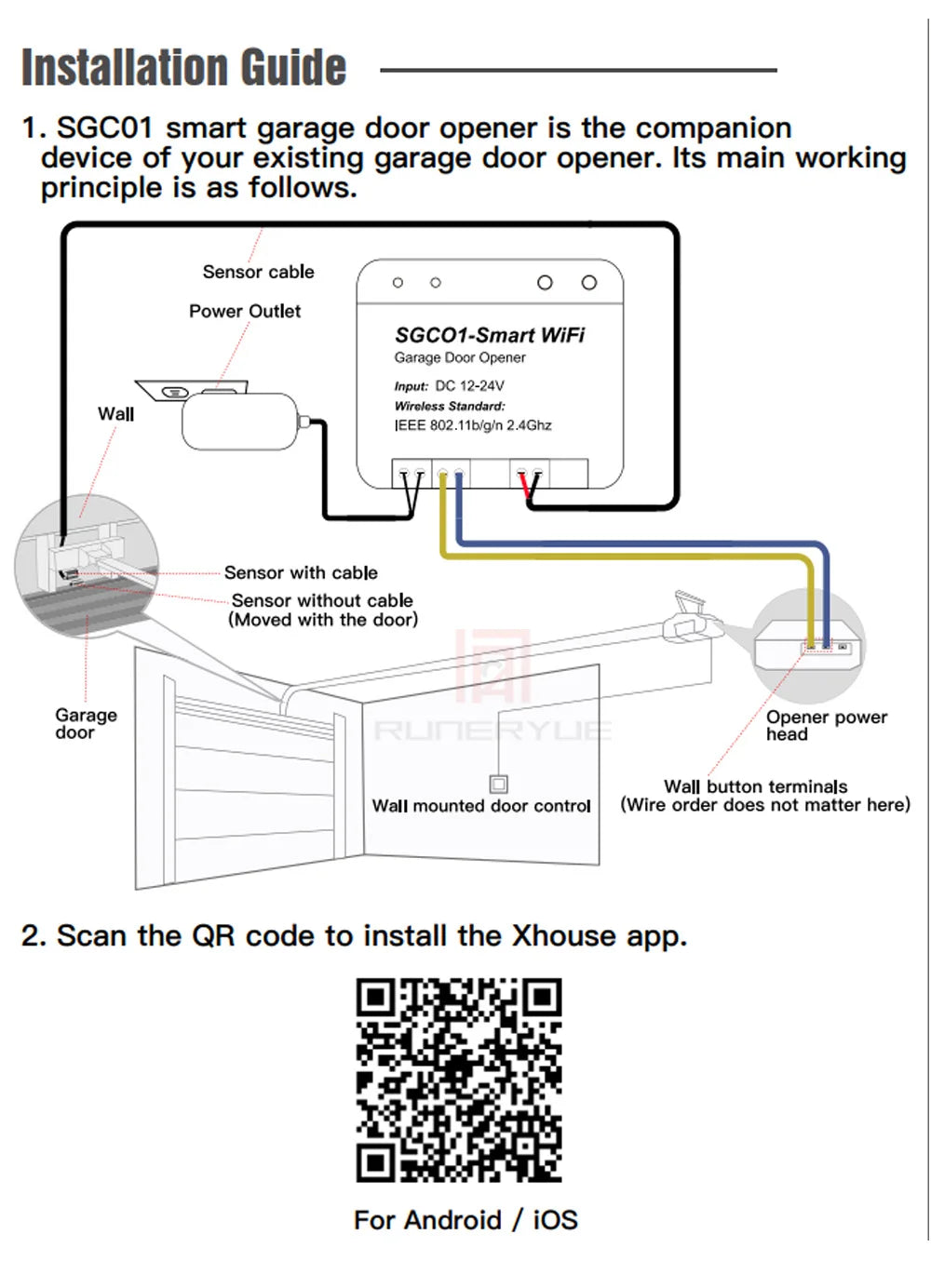 SGC01 WiFi Switch Smart Garage Door Opener Controller 24V Work With Xhouse APP Control by Phone for Swing Sliding Gate Opener