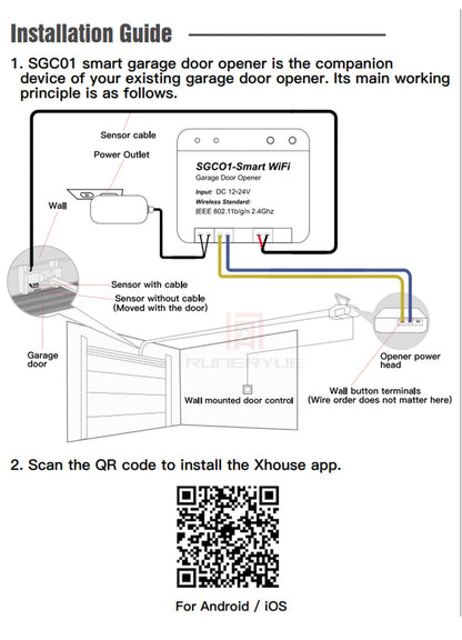 SGC01 WiFi Switch Smart Garage Door Opener Controller 24V Work With Xhouse APP Control by Phone for Swing Sliding Gate Opener