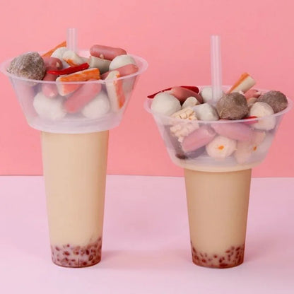 2PCS 2In1 Drink Snack Cup Bowl Bubble Milk Tea Fruit Portable Cups Stadium Tumbler Desserts Fondue Coke Water Bottle Adults Kids