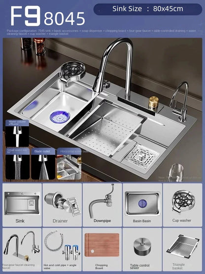Nano 304 Stainless Steel Sink Waterfall Large Single Slot Kitchen Sink Vegetable Sink Stainless Steel Sink Household Sink