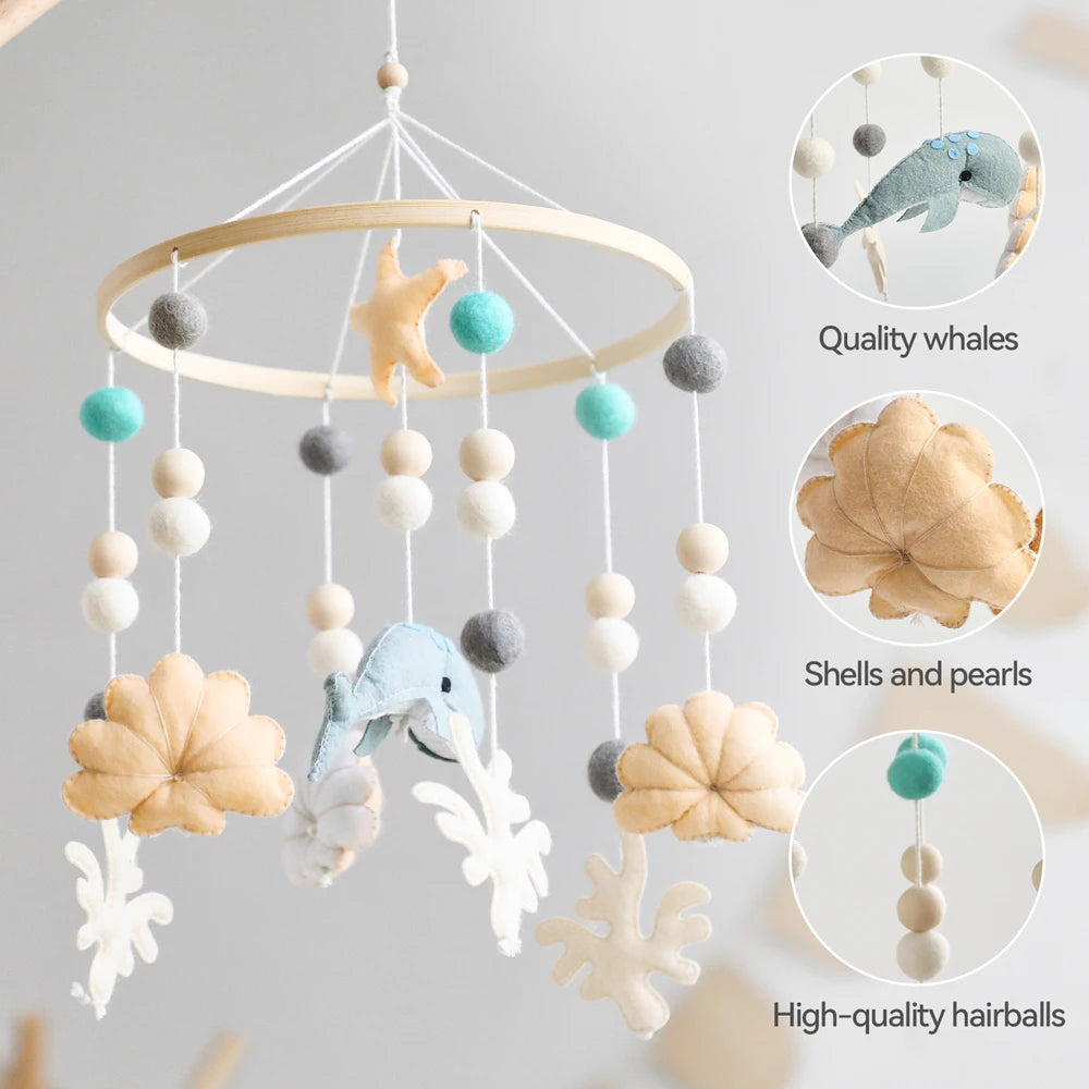 Baby Crib Mobiles Rattle Toy 0-12Months Soft Felt Whale Ball Bed Bell Newborn Music Box Bed Bell Crib Hanging Toys Infant Toys