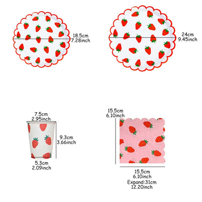 Strawberry Theme Party Disposable Tableware Birthday Party Decorations Girl Strawberry Party Baby Shower Decoration Supplies