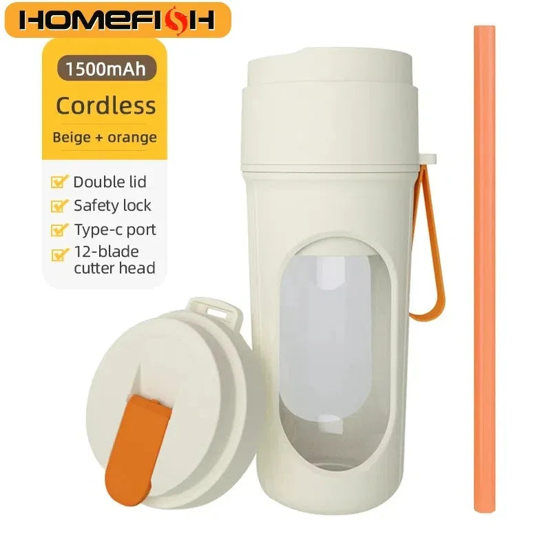 Electric portable blender, 12-blade 400ML juicer, fruit blender, USB rechargeable smoothie juicer, milkshake juicer