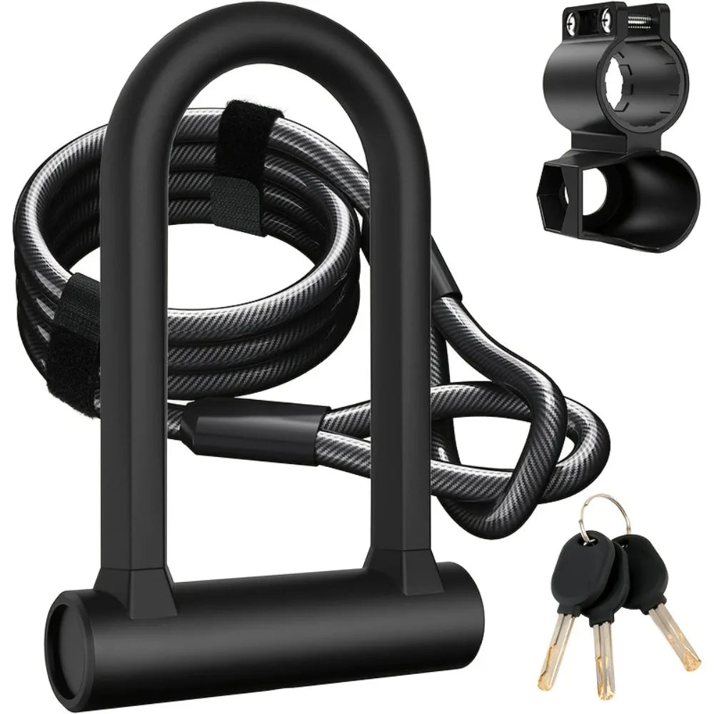Bike Lock Heavy Duty Anti Theft Bike U Lock with Security Steel Cable Shackle Bicycle U-Locks with Key & Sturdy Mounting Bracket
