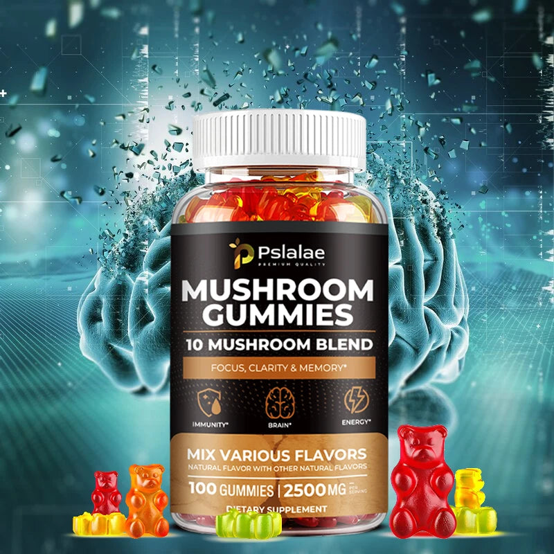Mushroom Gummies - 10 Mushroom Blend, Nootropic Brain Booster for Focus, Memory, Clarity and Energy