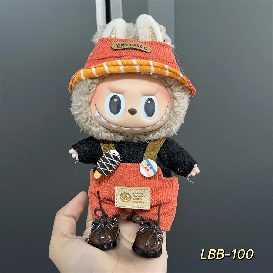 Labubu can wear baby clothes vinyl cloth 17cm doll cute change casual suit skirt plush clothes