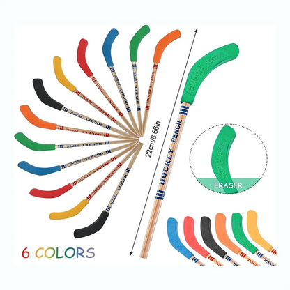 24Pcs Hockey Pencils and Erasers -Hockey Stick Sports Theme Party Supplies, Fun Cool Pencils for Hockey Fans, Students