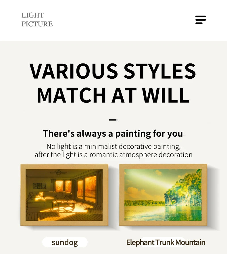 Beautiful LED Light Painting Indoor Sunlight Window Wooden Photo Light Dimming Wall Artwork Table Lamp Home Decor Night Lamp