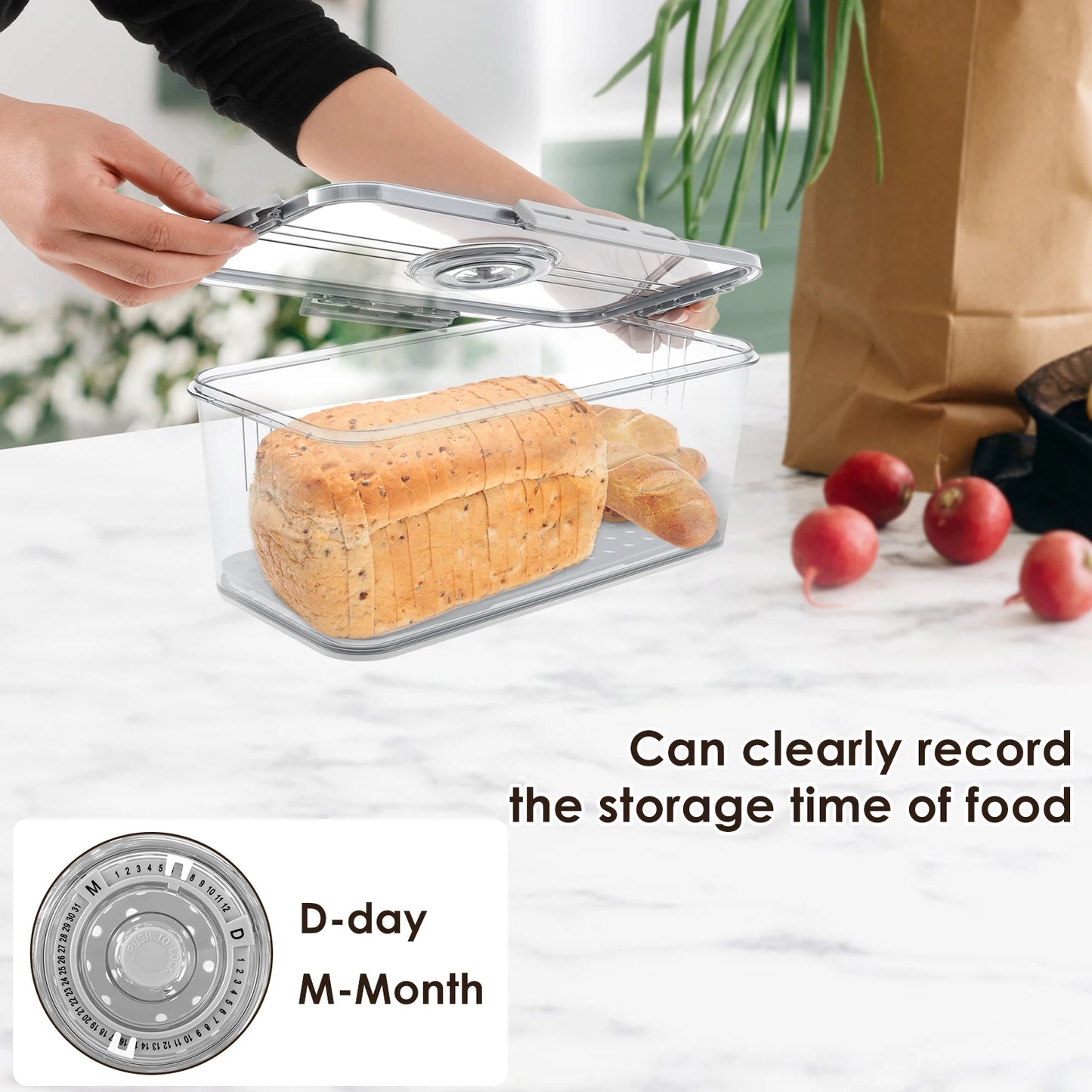 Bread Box Countertop Airtight Loaf Bread Storage Container Time Recording Bread Keeper Bread Holder Bin for Homemade Bread Bun