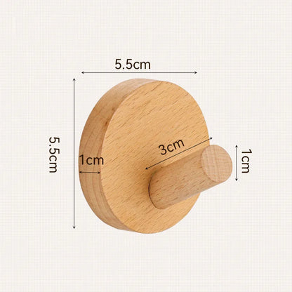 Self-Adhesive Wooden Wall Hooks for Hanging,Modern Coat Hooks,Natural Wood Hooks for Hanging Hats Towels Robe Clothes Keys Bags