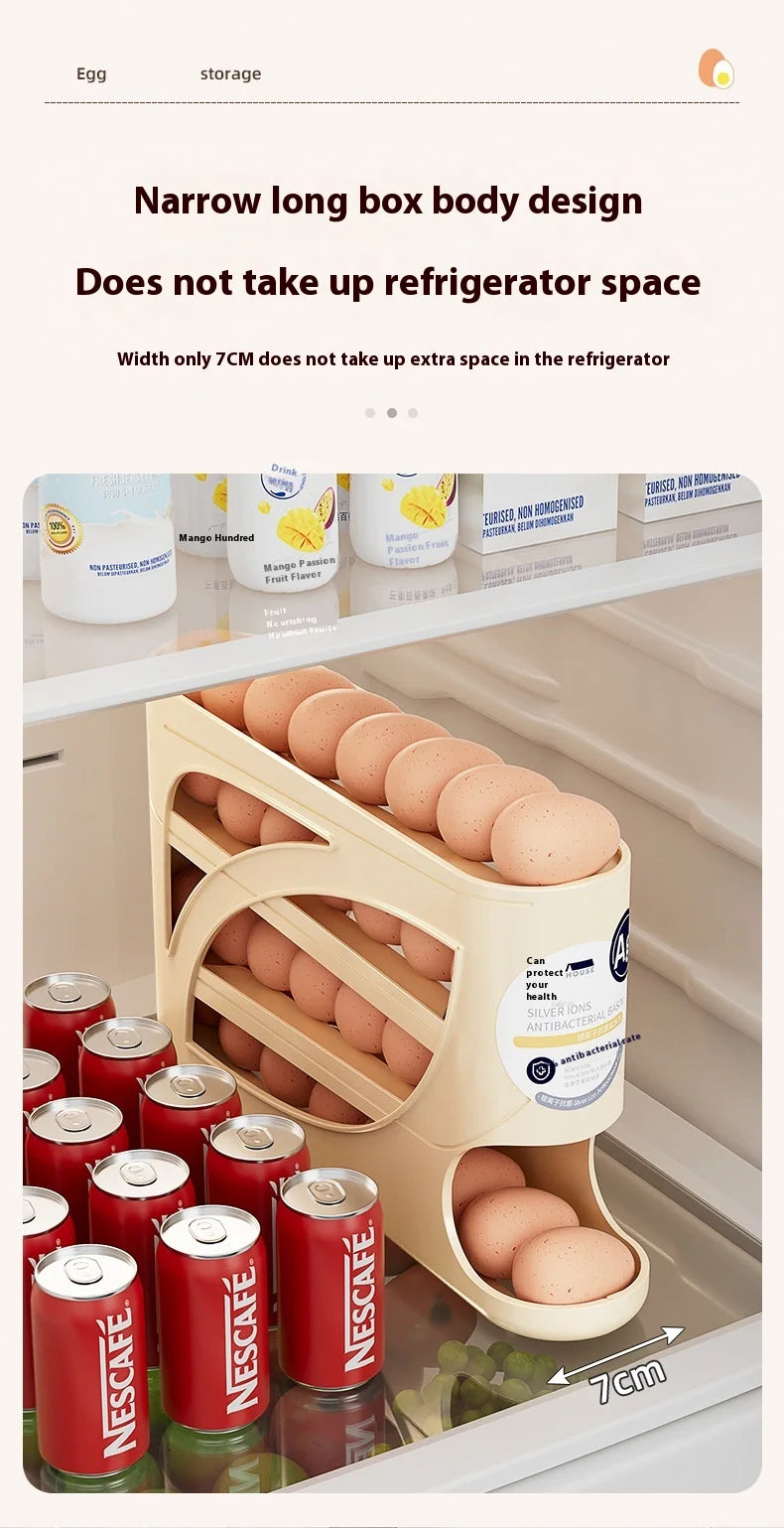 Refrigerator Egg Holder – Slide Out Egg Storage Container for Fridge Door – Auto-Rolling Egg Dispenser
