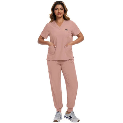 Surgical Scrubs Unisex - Quick-Dry Dental Clinic & ER Workwear Split Set W/Short Sleeve & Anti-Microbial 6 Pockets