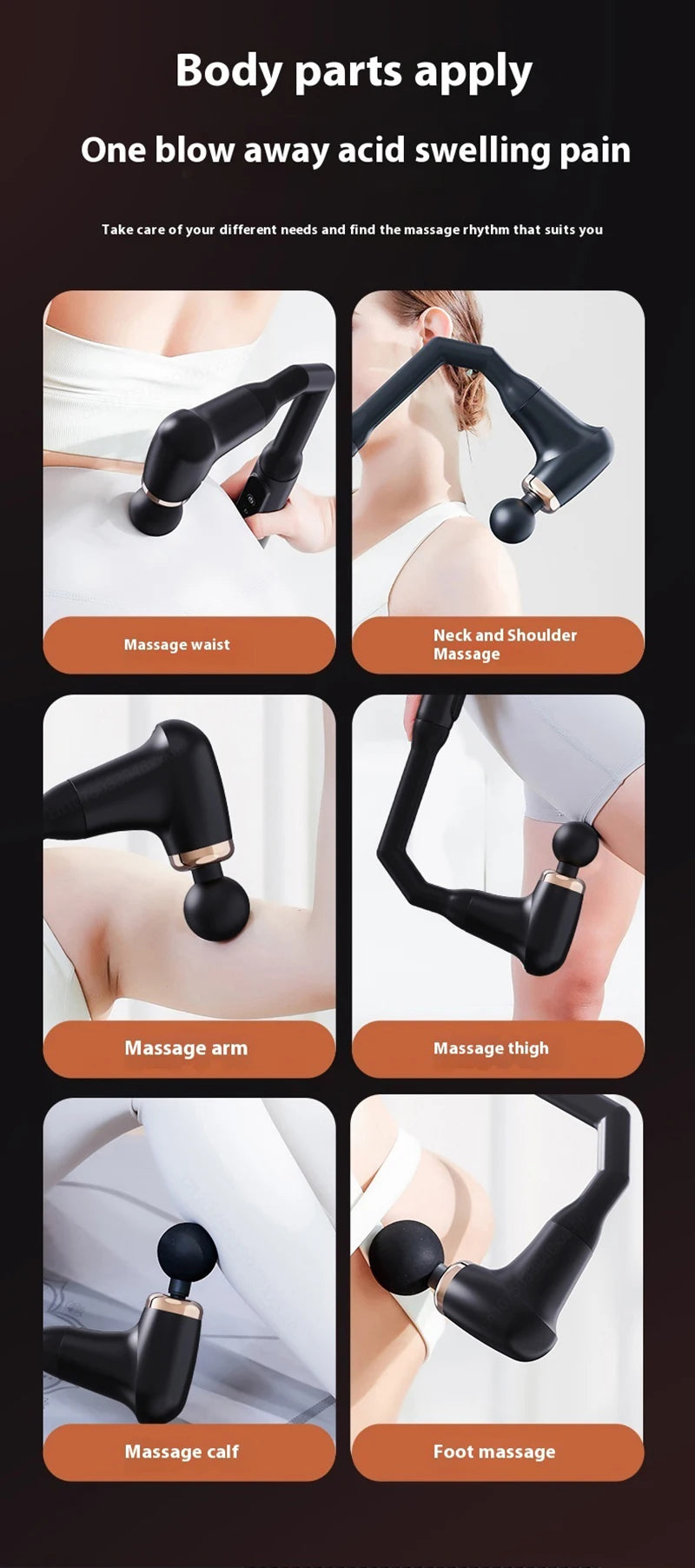 Fascia Gun Portable Massage Gun Deep Tissue With Extended Handle U-Shaped Back Massager Body Massager for Neck Shoulder Back Leg