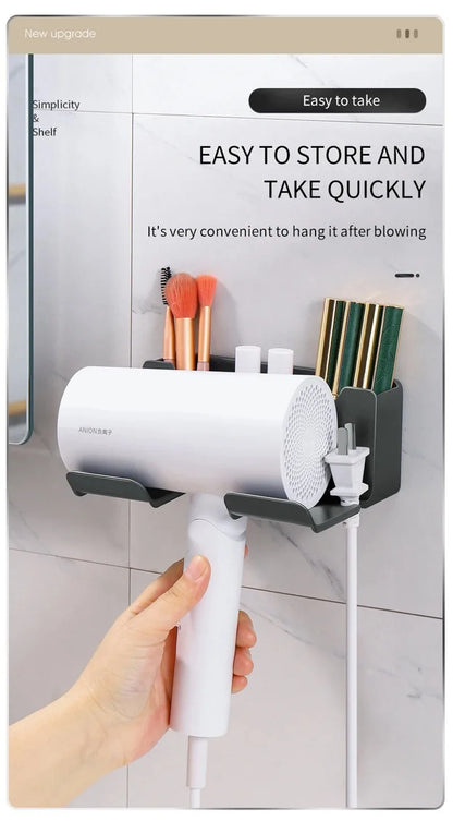 Wall Mounted Hair Dryer Holder for Bathroom Shelf Hair Dryer Storage Rack Plastic Hair Dryer Stand Bathroom Organizer