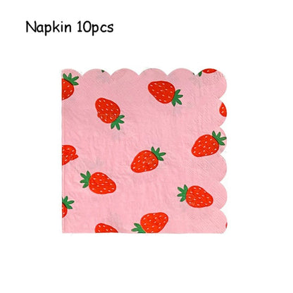 Strawberry Theme Party Disposable Tableware Birthday Party Decorations Girl Strawberry Party Baby Shower Decoration Supplies